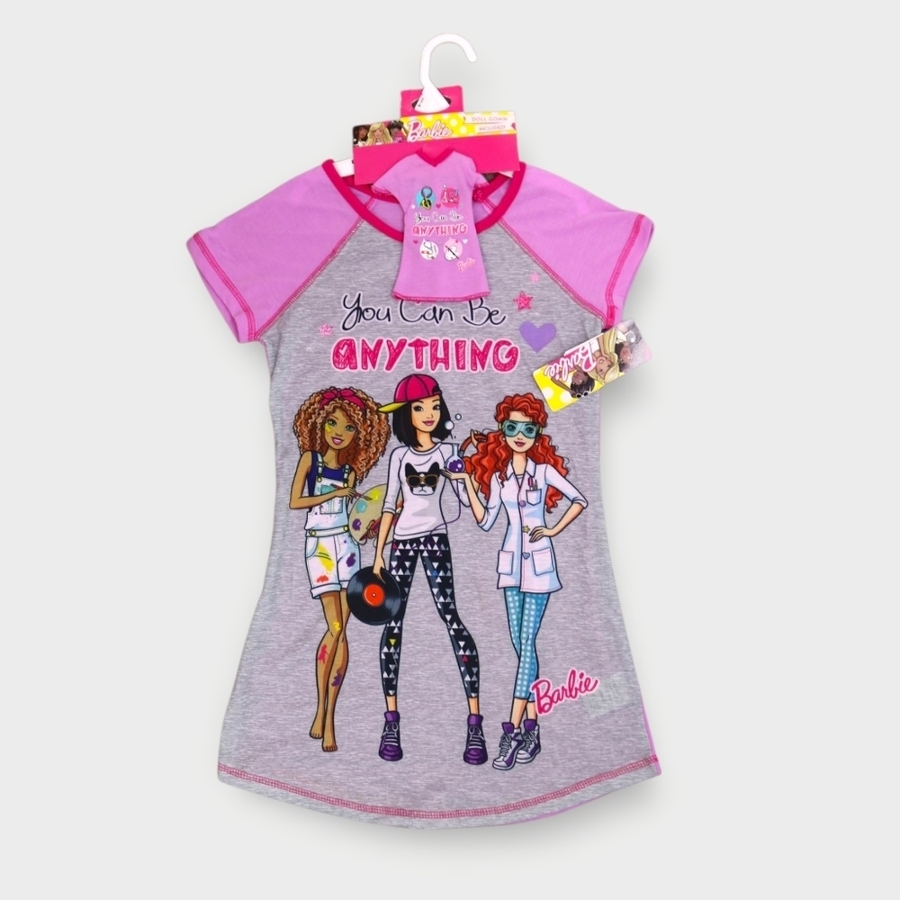 Girls Barbie Night Time Tee Shirt Size 6/6x With Matching Barbie Shirt